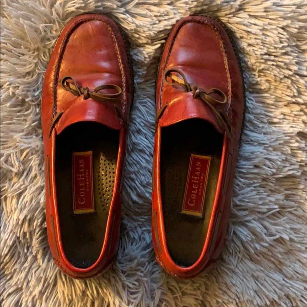 Red leather Cole Haan moccasins women’s 8